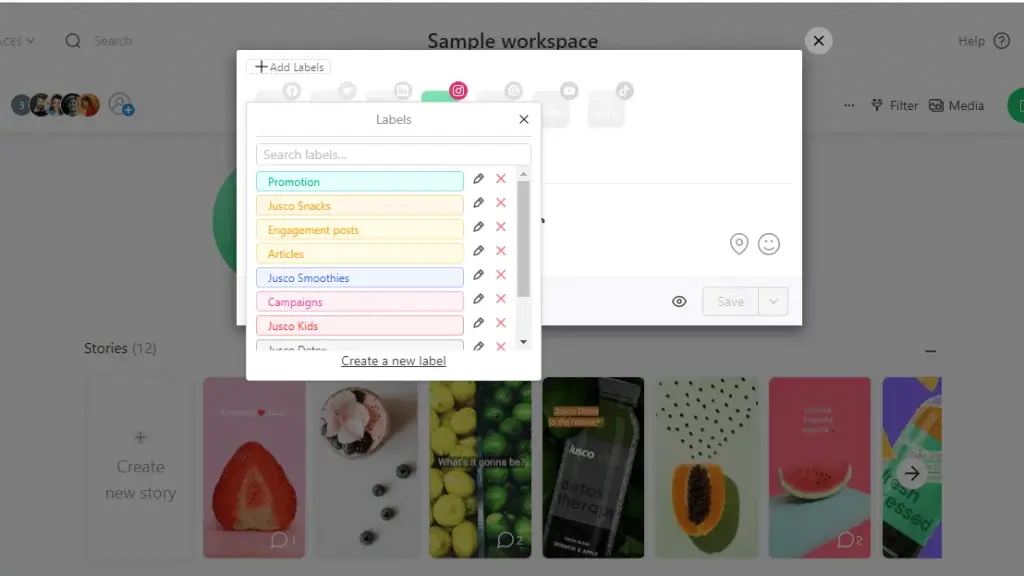 añadir etiquetas para organizar publicaciones de Instagram programadas en Planable