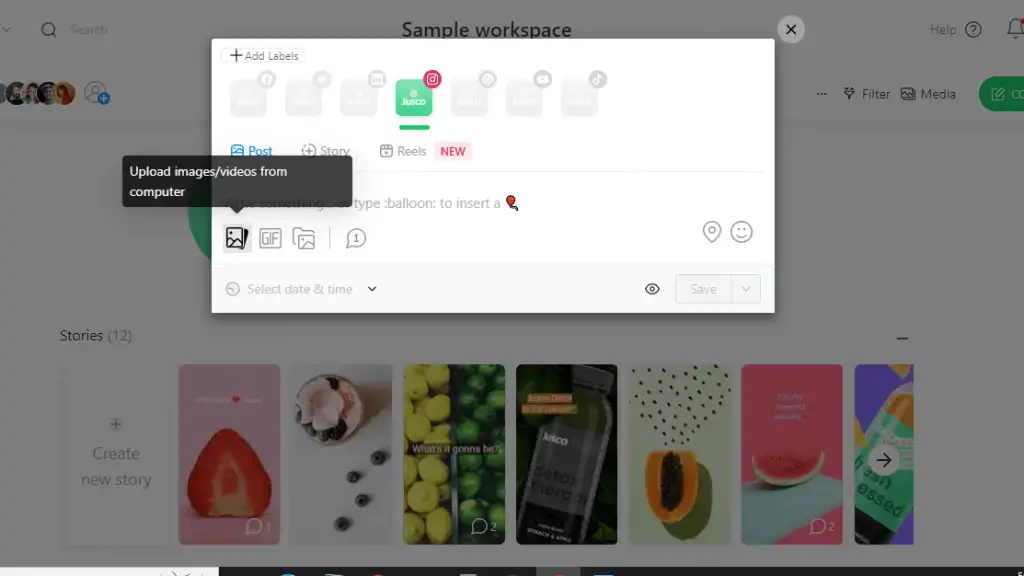 añadir una imagen o un vídeo a una publicación de Instagram en la app de Planable