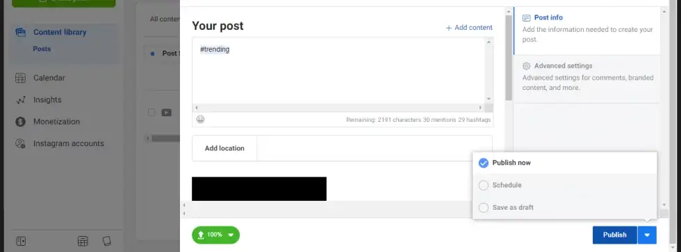 programar una publicación de Instagram con Facebook Creator Studio