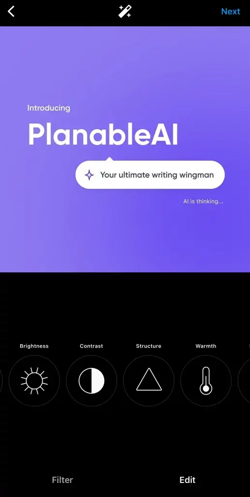 editor de imágenes en una publicación de Instagram