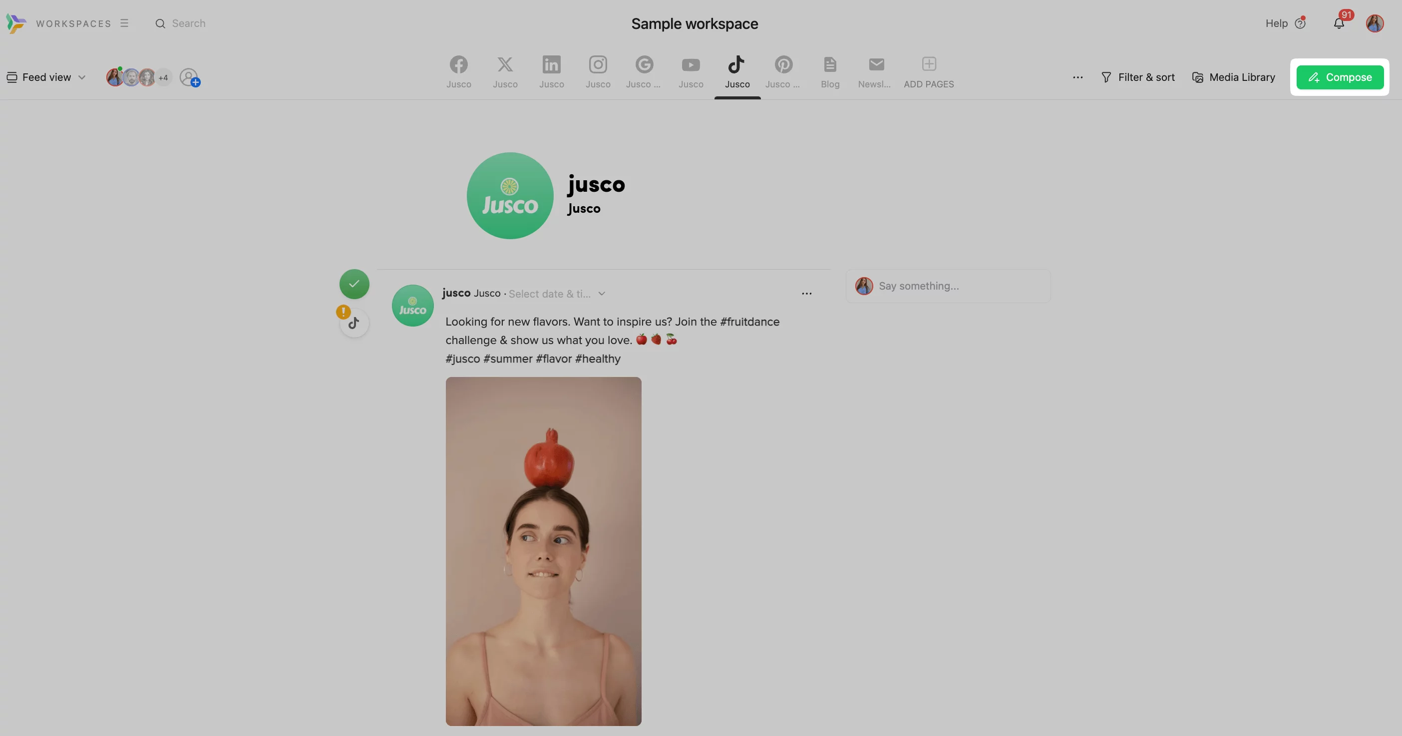 'Compose button' in Planable for creating tiktok posts